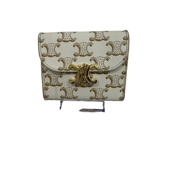 Celine Triomphe Canvas Small Triomphe Wallet in White - Picture 1 of 9